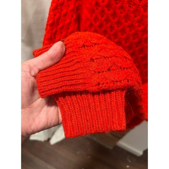 Women’s Preppy Cableknit Chunky Oversized Sweater Orange Red Small - Picture 6 of 7